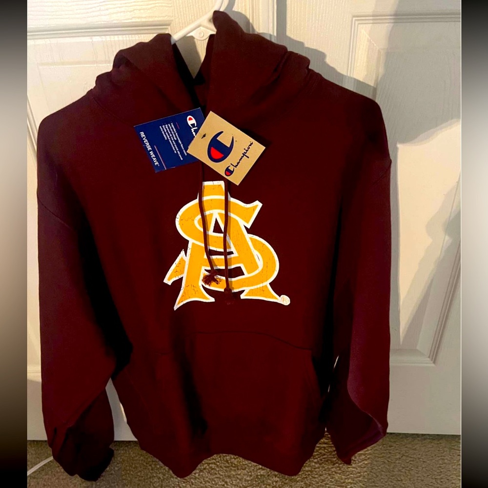 ASU Champion Maroon Hoodie with Gold Logo large